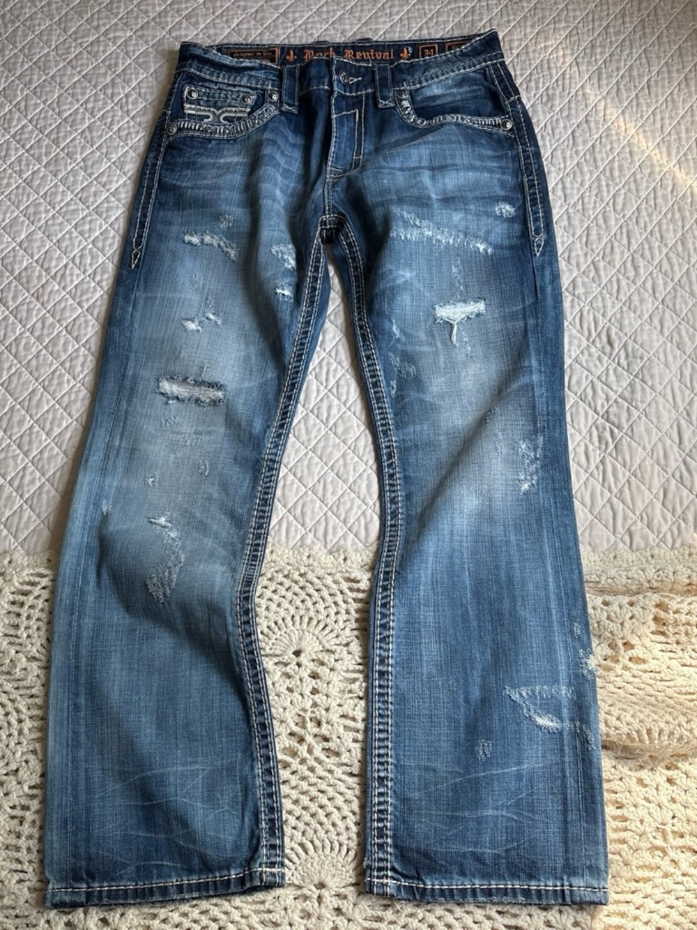 Rock Revival Men's Distressed Medium Blue Relaxed Jeans
